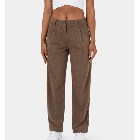 Halara Mid Rise Corduroy Casual Pants Sz Medium Beige Pleated Button Zipper Side - Picture 6 of 11